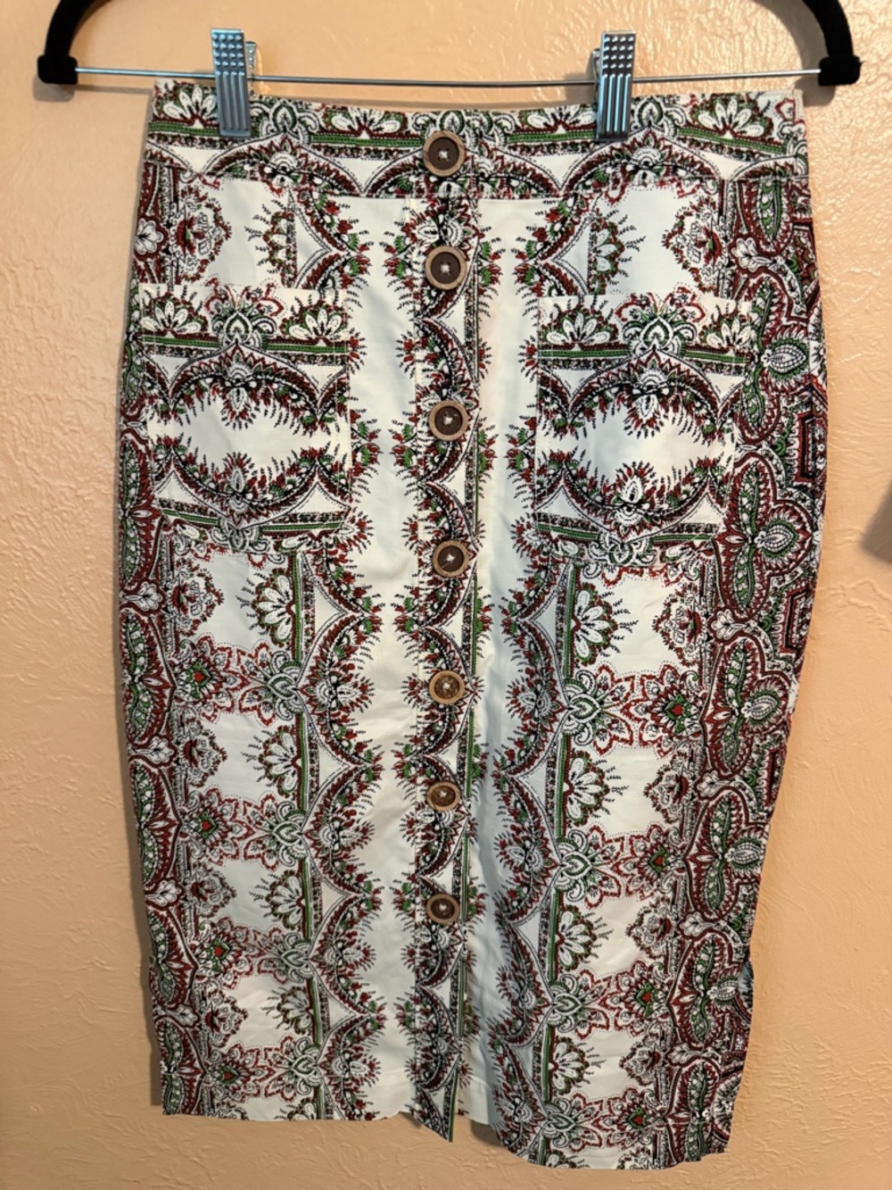 Anthropologie Maeve Kaleidoscope button-front pencil skirt